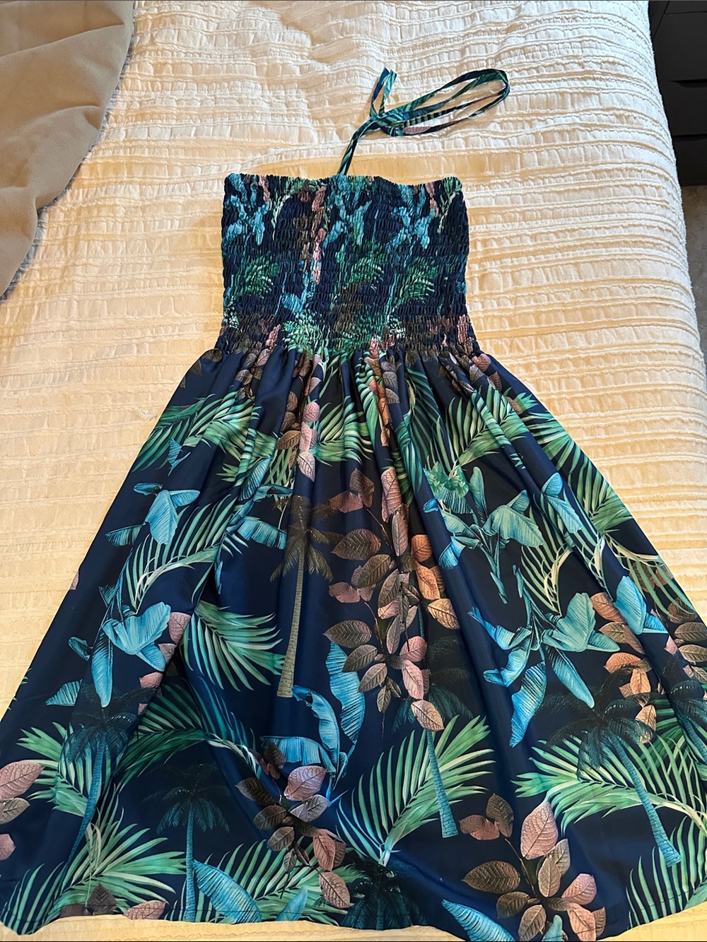 Womens Navy Tropical Print Halter Sundress